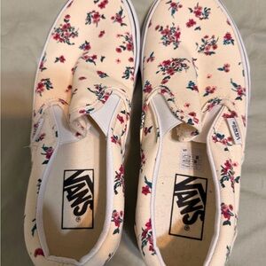 Vans Women's Cream Floral Slip-On Sneakers
